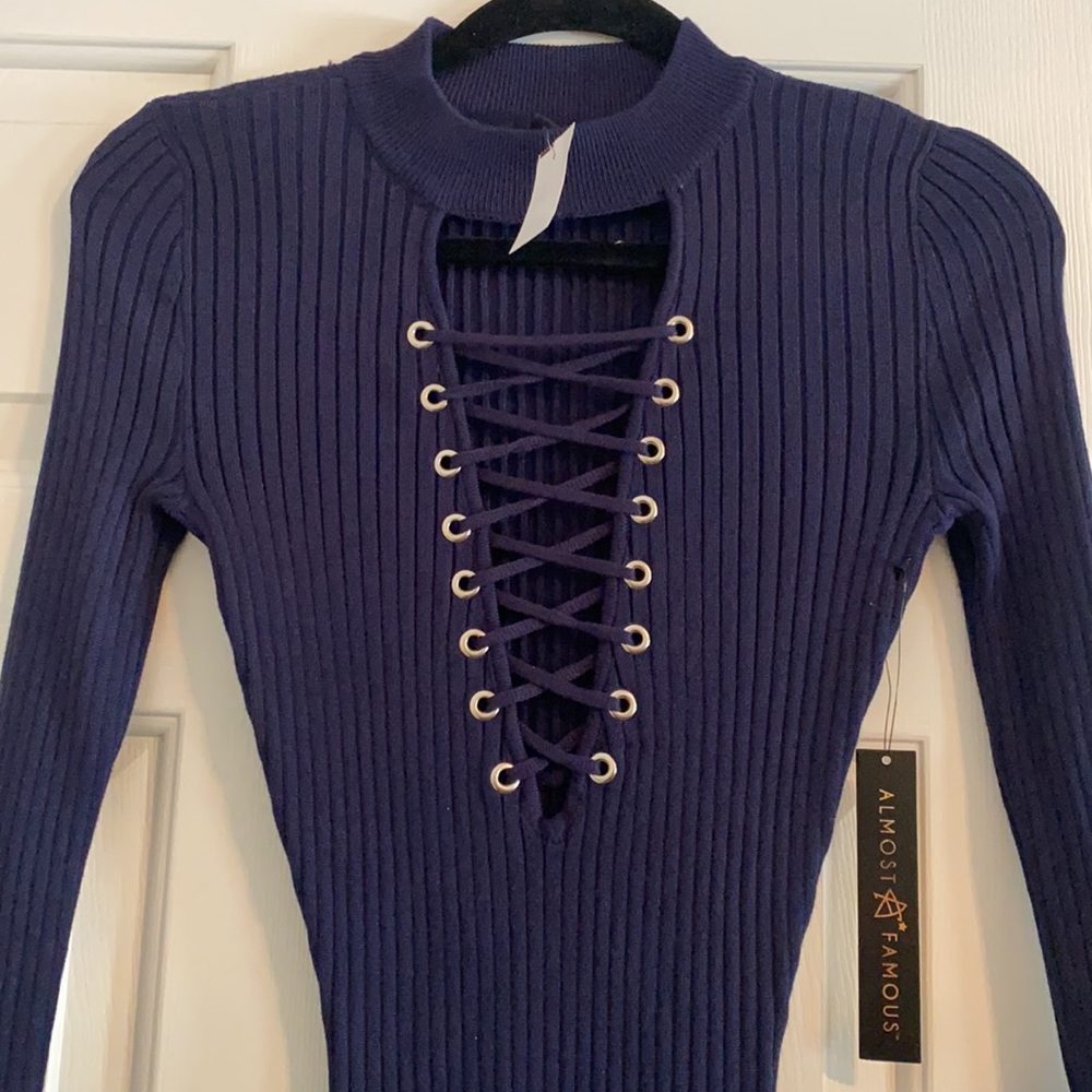 Lace-ip detail sweater dress